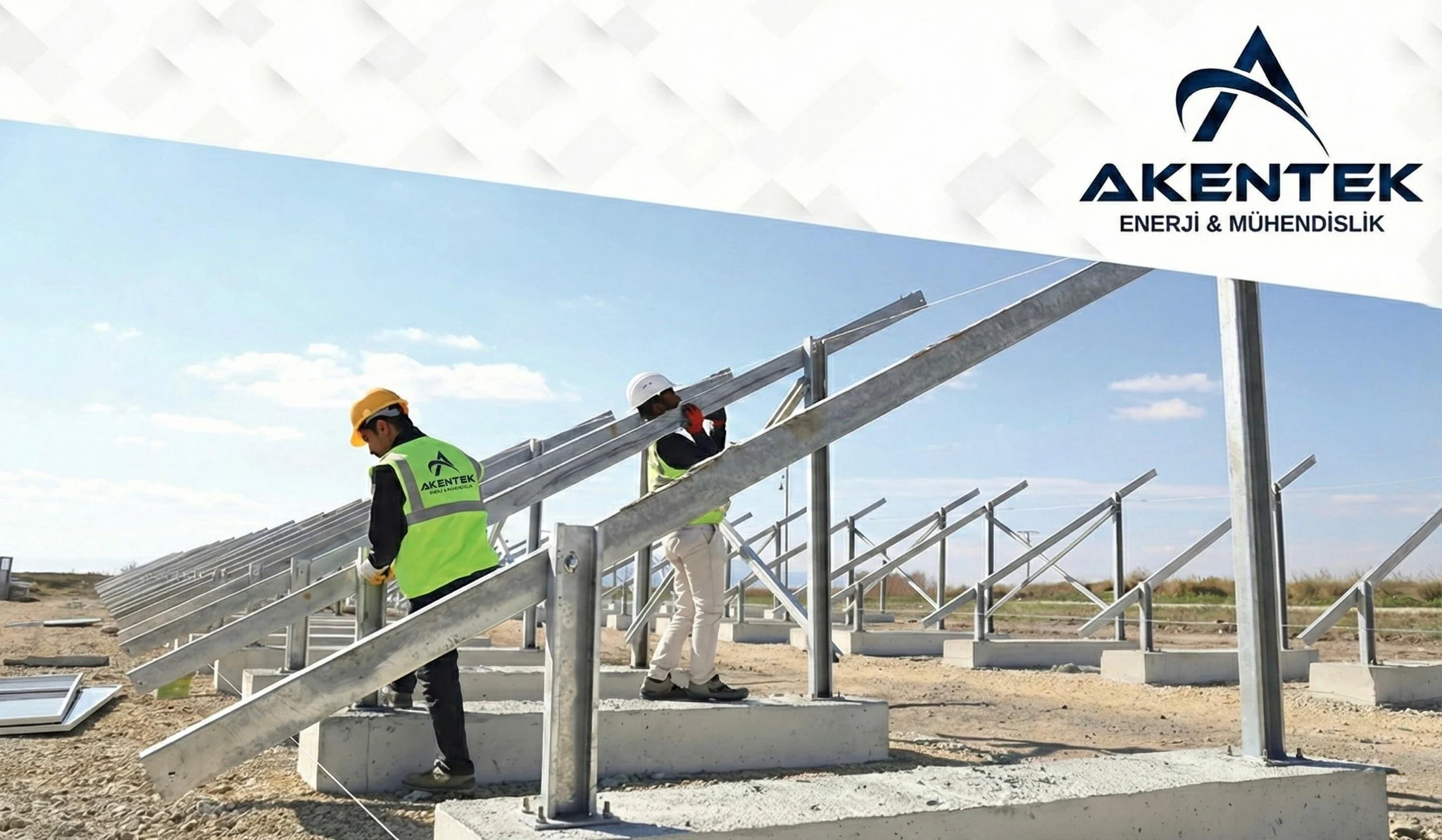 Field team installing solar plant mounting structure.